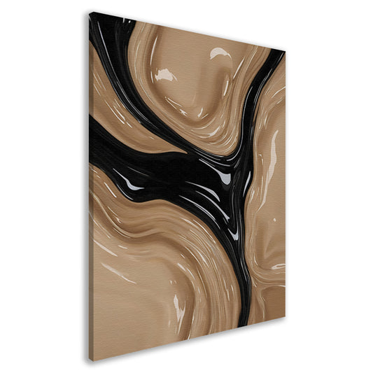 Abstracte Golvende Vormen in Beige en Zwart canvas