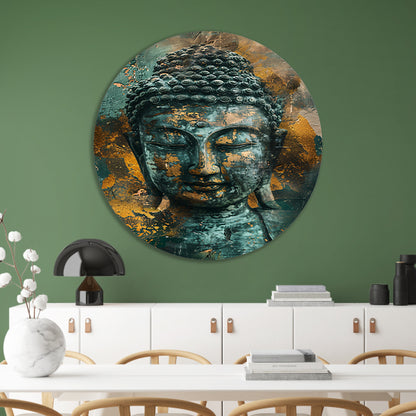 Mysterieuze Boeddha in rustieke stijl aluminium muurcirkel