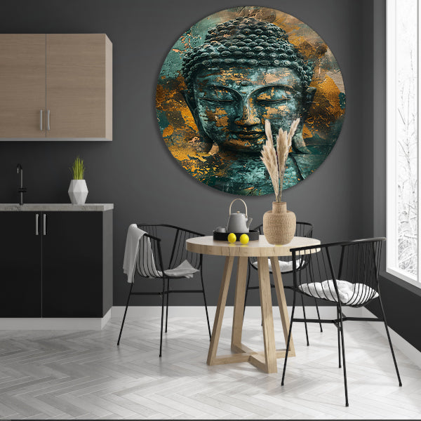 Mysterieuze Boeddha in rustieke stijl aluminium muurcirkel