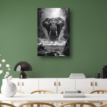 Zwart-wit portret van een olifant in de rivier canvas