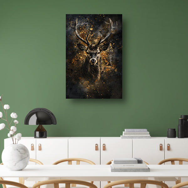 Mysterieus hert met abstracte gouden spatten canvas