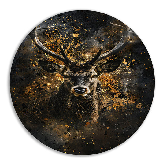 Mysterieus hert met abstracte gouden spatten forex muurcirkel