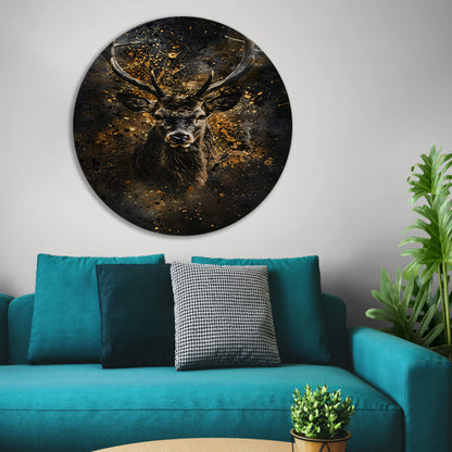 Mysterieus hert met abstracte gouden spatten forex muurcirkel