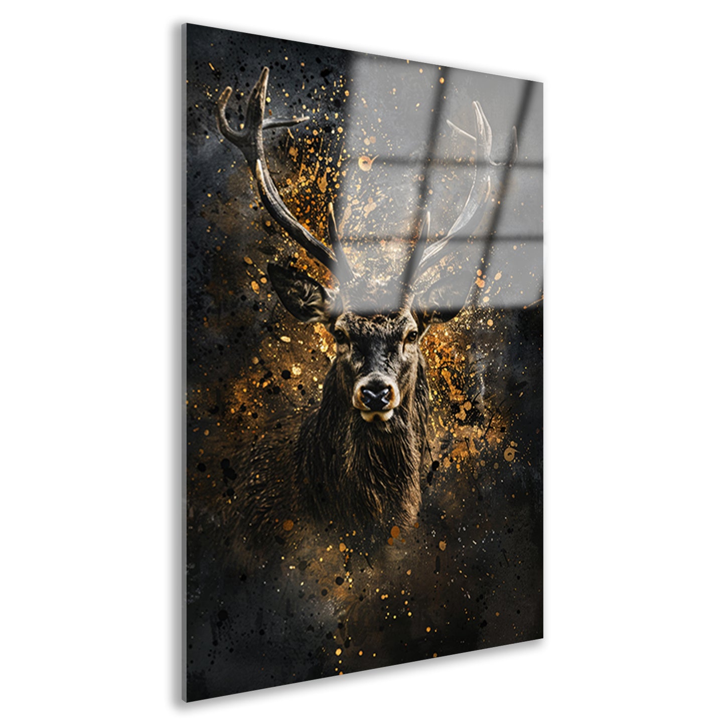 Mysterieus hert met abstracte gouden spatten acrylglas