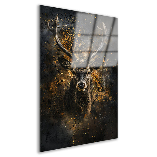 Mysterieus hert met abstracte gouden spatten acrylglas