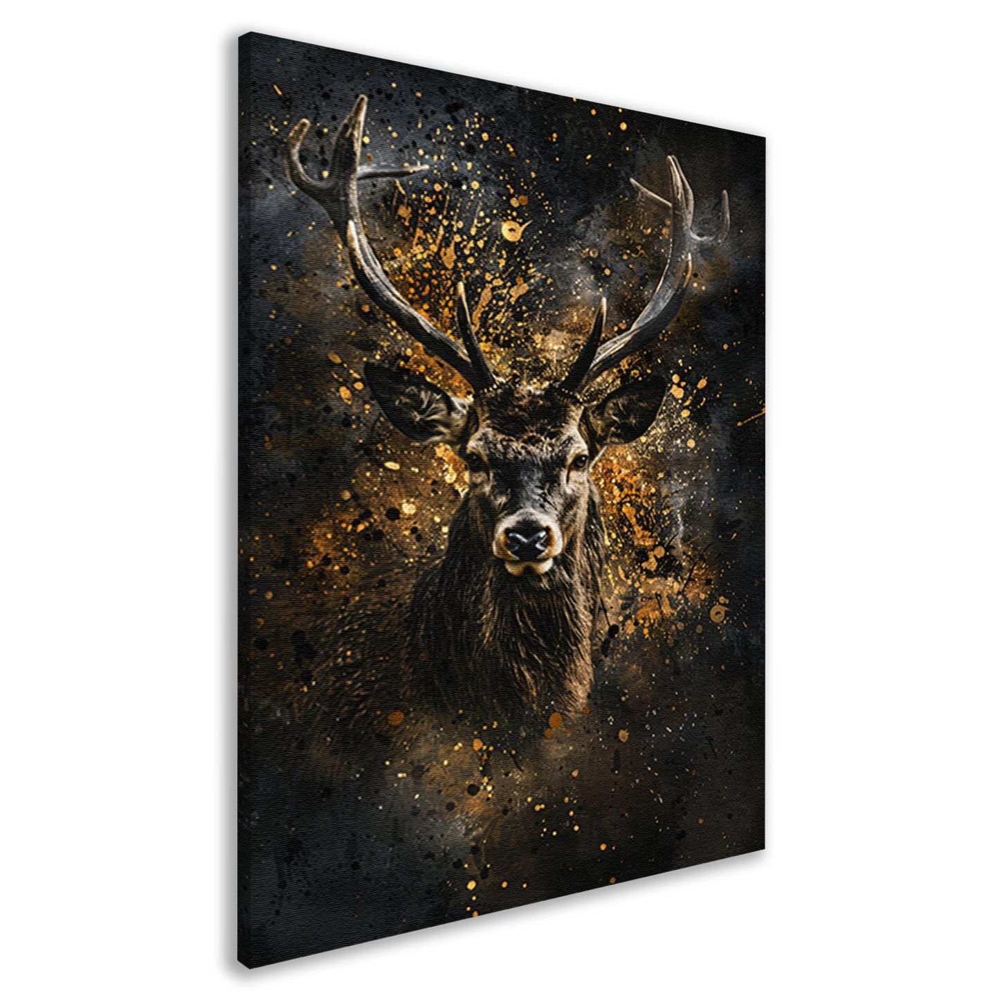 Mysterieus hert met abstracte gouden spatten canvas