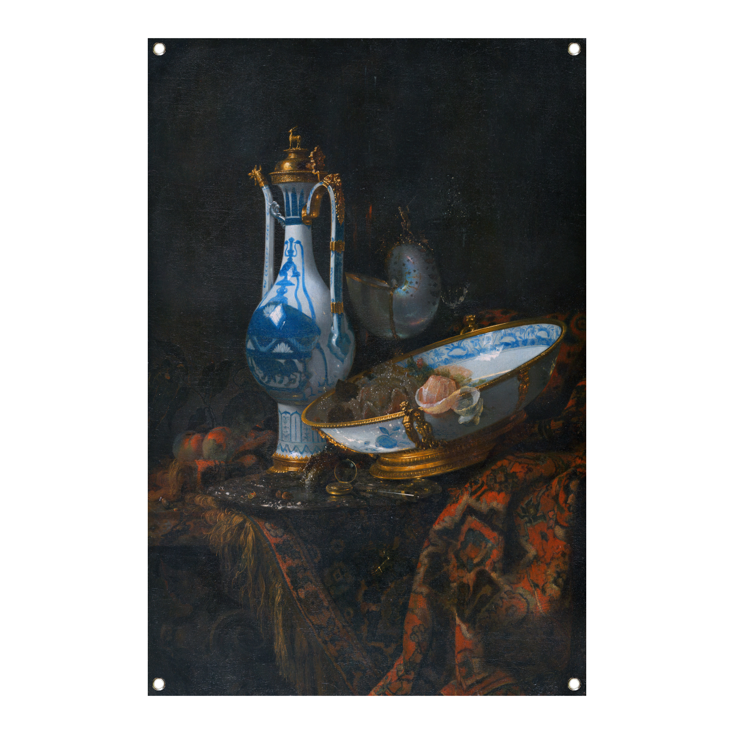 Stilleven met een Aquamanile, fruit en een Nautilusbeker - Willem Kalf tuinposter