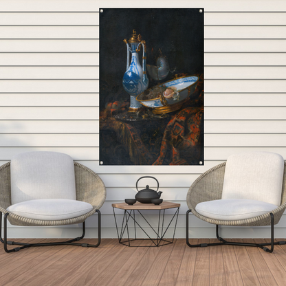 Stilleven met een Aquamanile, fruit en een Nautilusbeker - Willem Kalf tuinposter