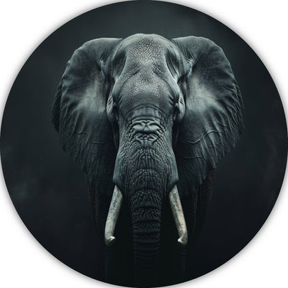 Olifant in het Duister met Slagtanden aluminium muurcirkel