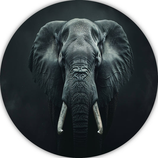 Olifant in het Duister met Slagtanden aluminium muurcirkel