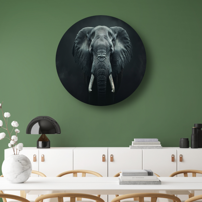 Olifant in het Duister met Slagtanden aluminium muurcirkel