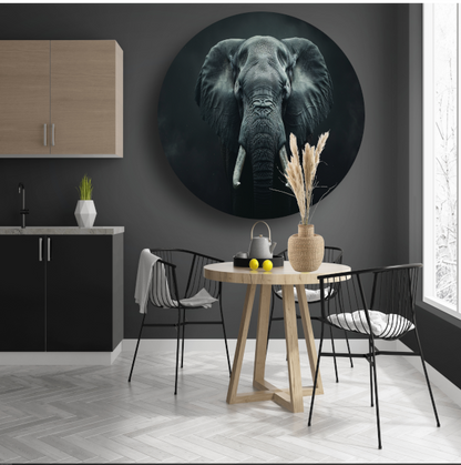 Olifant in het Duister met Slagtanden aluminium muurcirkel
