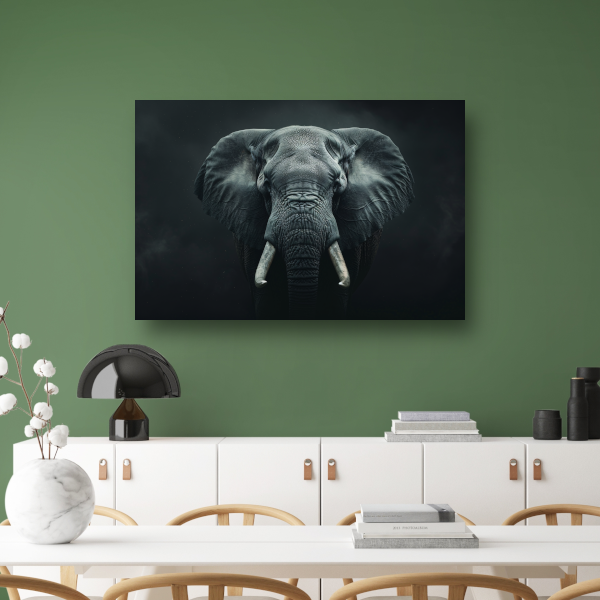 Olifant in het Duister met Slagtanden canvas met baklijst