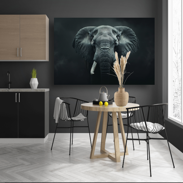 Olifant in het Duister met Slagtanden canvas met baklijst