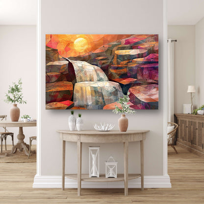 Abstracte schilderij van waterval bij zonsopgang canvas