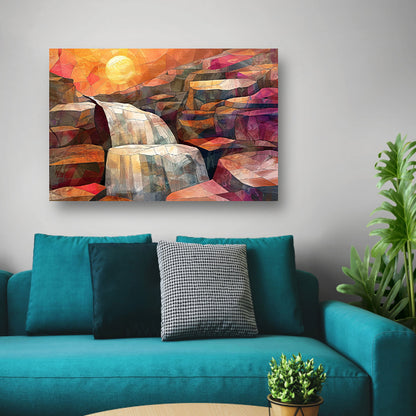 Abstracte schilderij van waterval bij zonsopgang canvas