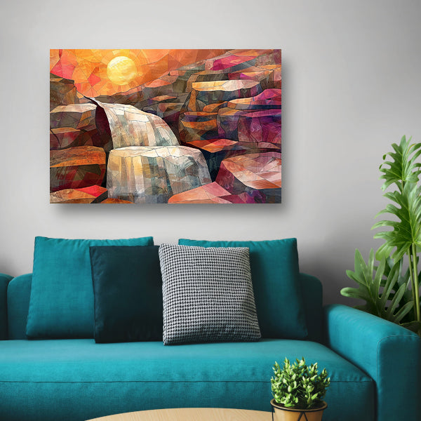 Abstracte schilderij van waterval bij zonsopgang poster