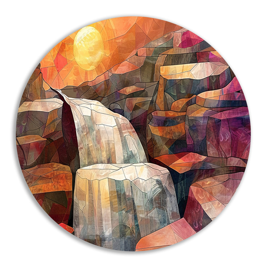 Abstracte schilderij van waterval bij zonsopgang forex muurcirkel