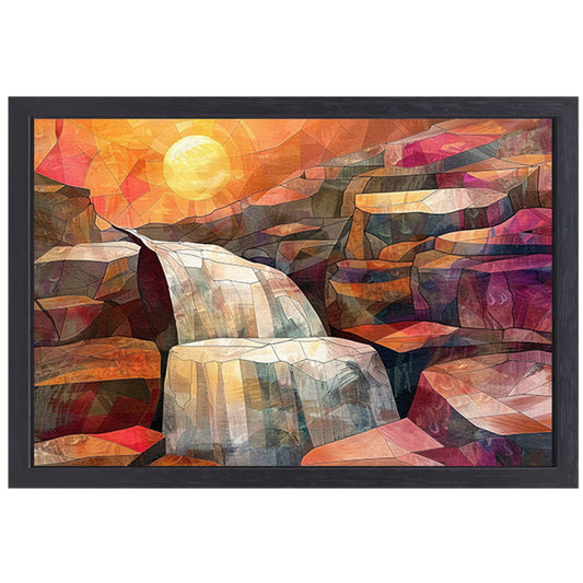 Abstracte schilderij van waterval bij zonsopgang canvas met baklijst