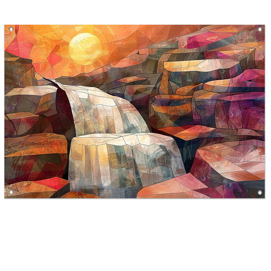 Abstracte schilderij van waterval bij zonsopgang tuinposter