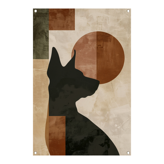 Abstracte hond in geometrische stijl met neutrale kleuren tuinposter