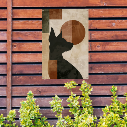 Abstracte hond in geometrische stijl met neutrale kleuren tuinposter