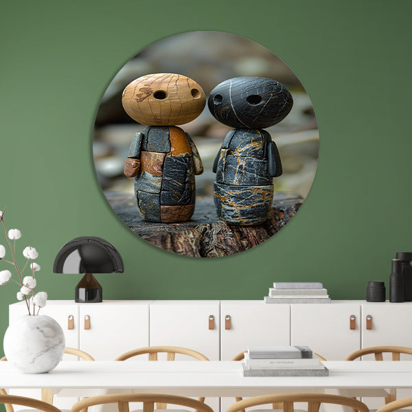 Twee Stenen Figuren op Boomstronk forex muurcirkel