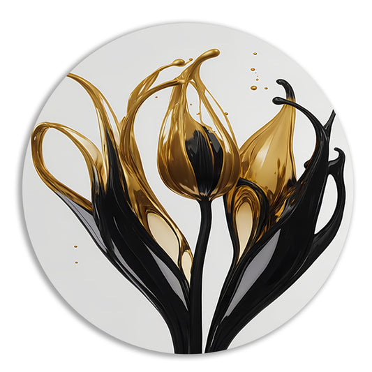 Abstracte Gouden en Zwarte Tulpen Silhouet forex muurcirkel