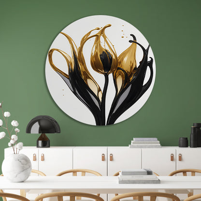 Abstracte Gouden en Zwarte Tulpen Silhouet aluminium muurcirkel