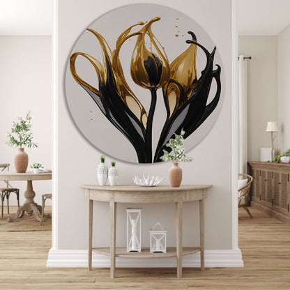 Abstracte Gouden en Zwarte Tulpen Silhouet aluminium muurcirkel