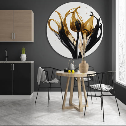 Abstracte Gouden en Zwarte Tulpen Silhouet aluminium muurcirkel