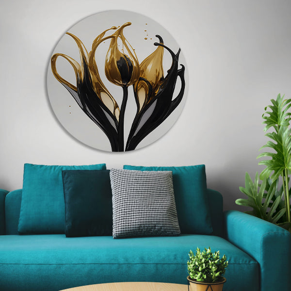 Abstracte Gouden en Zwarte Tulpen Silhouet aluminium muurcirkel