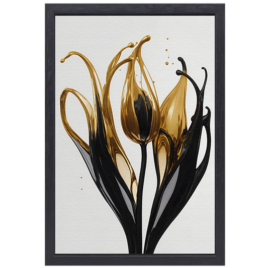 Abstracte Gouden en Zwarte Tulpen Silhouet canvas met baklijst