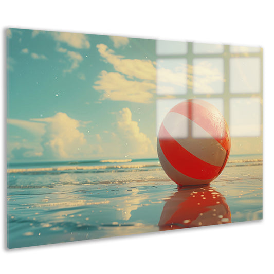 Strandbal op het strand acrylglas