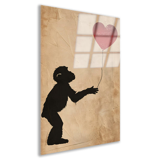 Silhouet van een aap met hartvormige ballon acrylglas