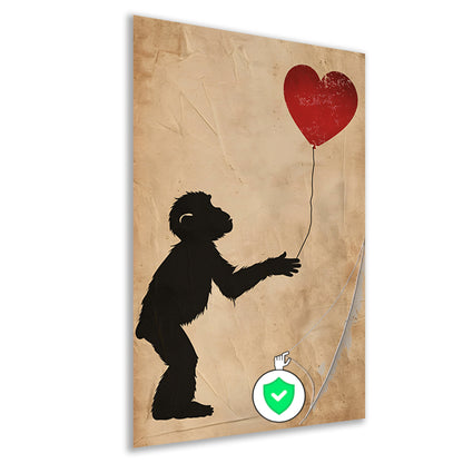 Silhouet van een aap met hartvormige ballon poster