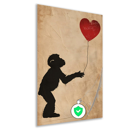 Silhouet van een aap met hartvormige ballon poster