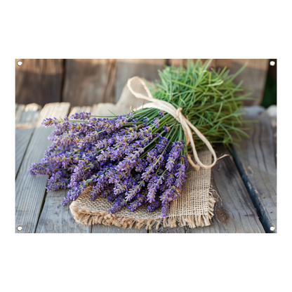 Lavendel stilleven op houten tafel tuinposter