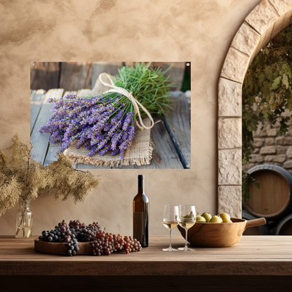 Lavendel stilleven op houten tafel tuinposter