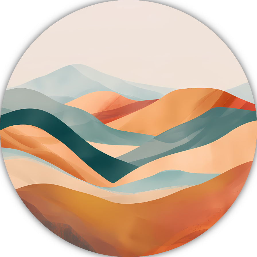 Abstract landschap met heuvels in pasteltinten aluminium muurcirkel