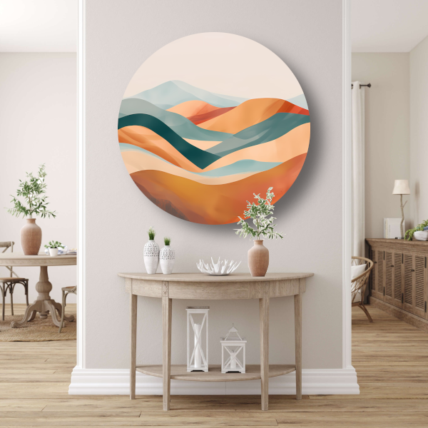 Abstract landschap met heuvels in pasteltinten forex muurcirkel