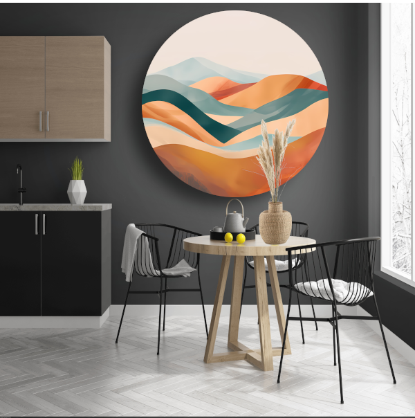 Abstract landschap met heuvels in pasteltinten forex muurcirkel
