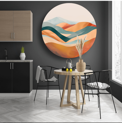 Abstract landschap met heuvels in pasteltinten forex muurcirkel