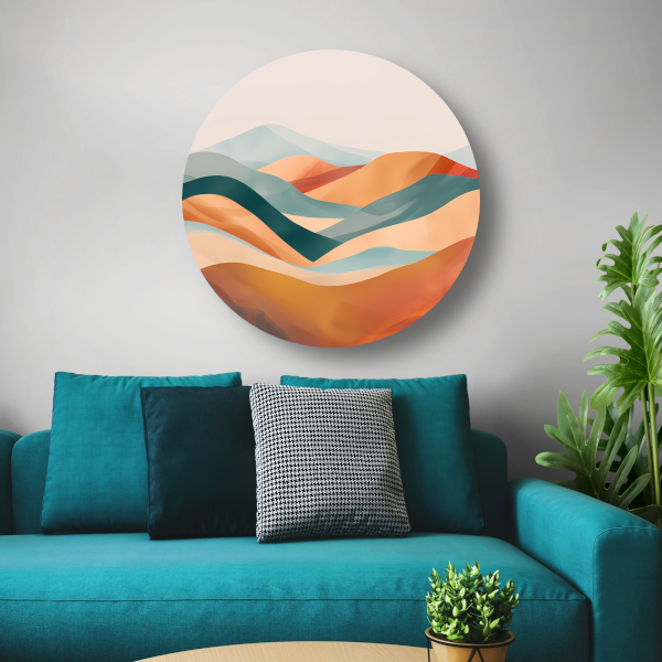 Abstract landschap met heuvels in pasteltinten forex muurcirkel