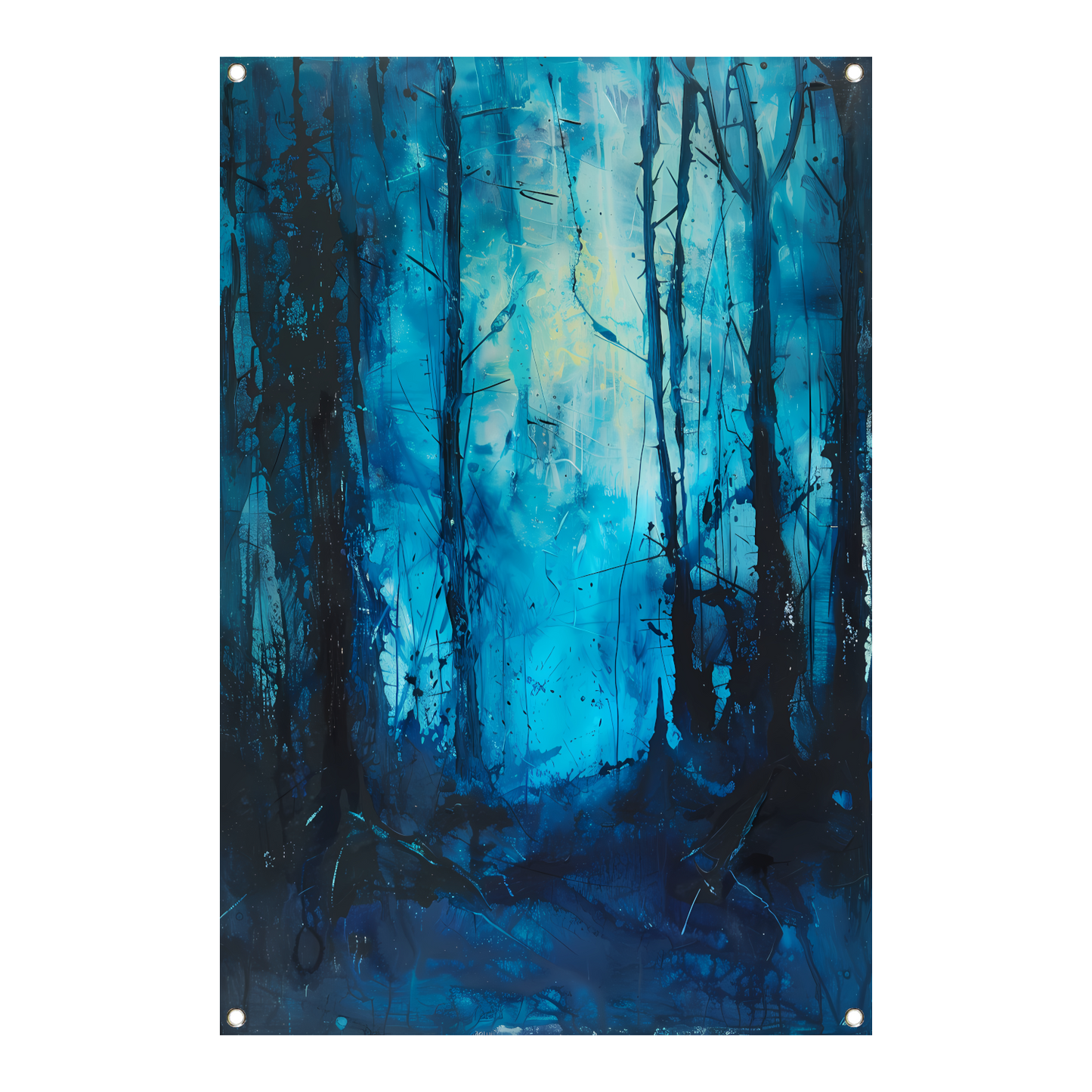 Abstract blauw bos in dynamische penseelstreken tuinposter