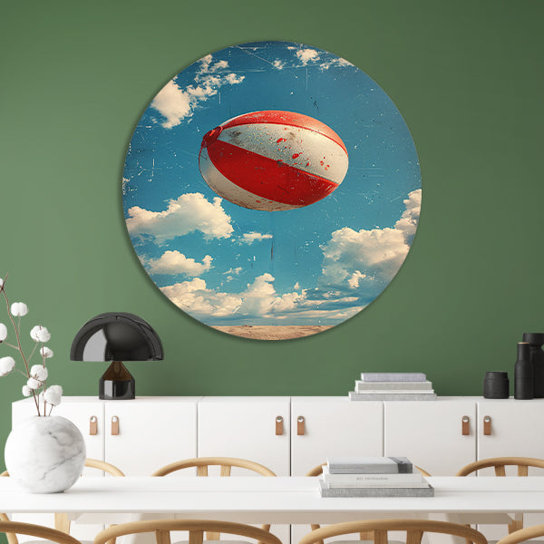Zwevende Strandbal in Retro Stijl aluminium muurcirkel