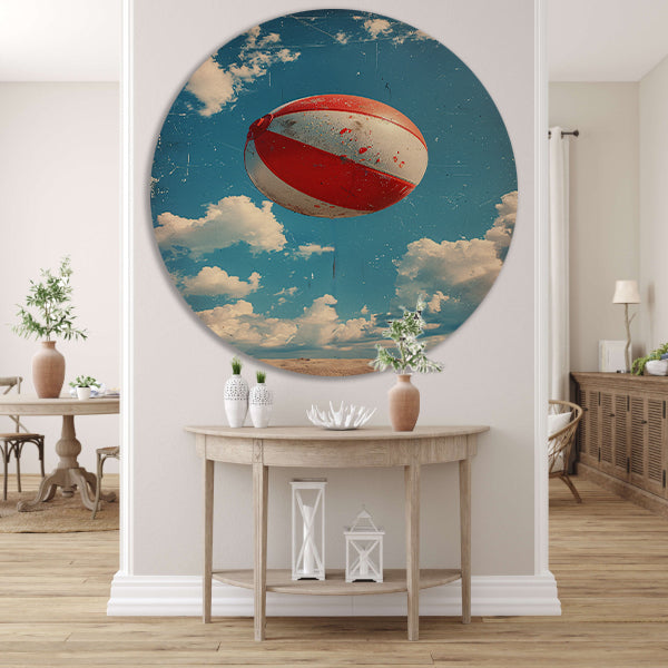 Zwevende Strandbal in Retro Stijl aluminium muurcirkel
