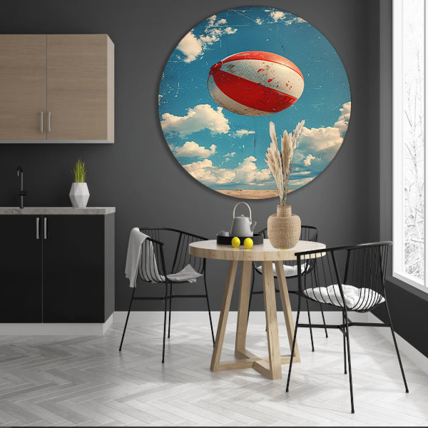 Zwevende Strandbal in Retro Stijl aluminium muurcirkel