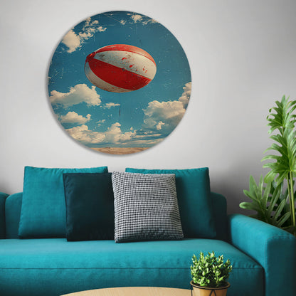 Zwevende Strandbal in Retro Stijl aluminium muurcirkel