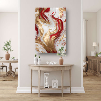 Gouden en Rode Abstracte Vloeibaarheid poster